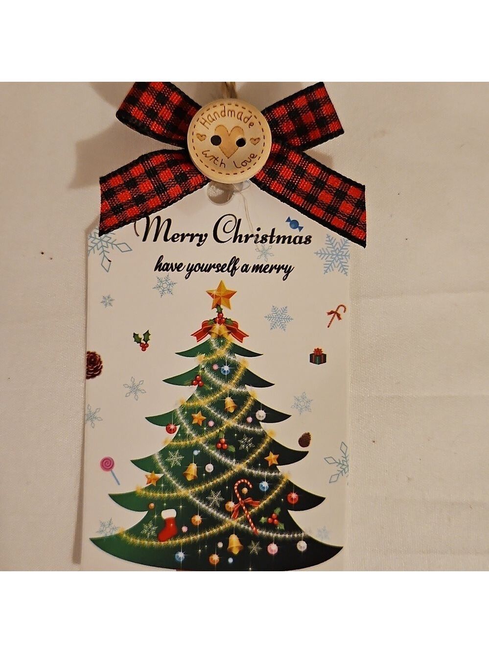 Hand Crafted Gift Tags Upcycled Buttons Christmas Tree Paper Size 3"x 2" Set 10